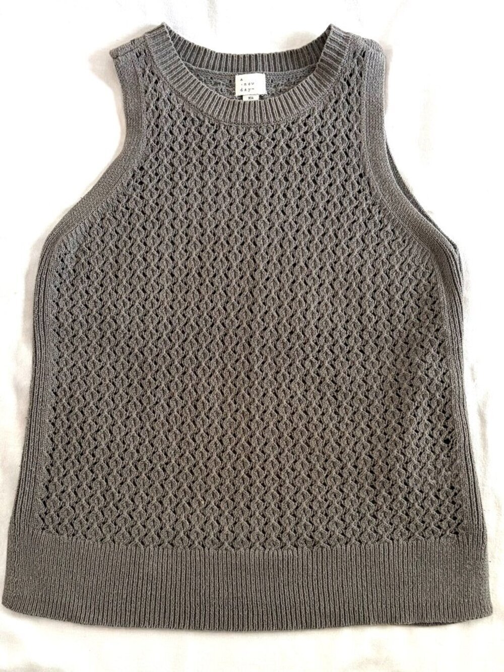 Crocheted tank top grey XS sleeveless cotton festival
